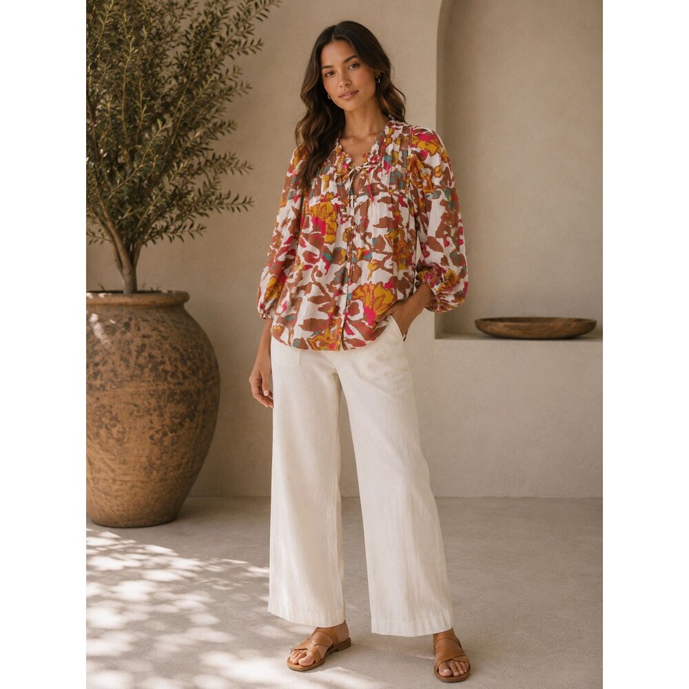 CLEOBELLA Women’s Top Blouse MEDIUM Boho Floral 100% Organic Cotton GOTS 175605